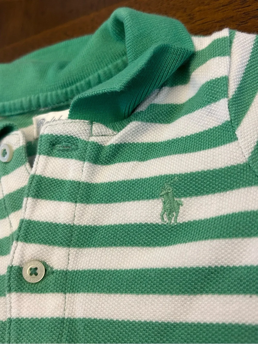 Ralph Lauren Green and White Striped Polo Romper